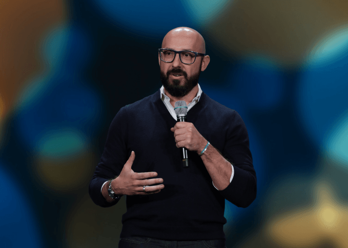 Focus Features Chairman, Peter Kujawski pictured presenting at Cinema Con in Las Vegas