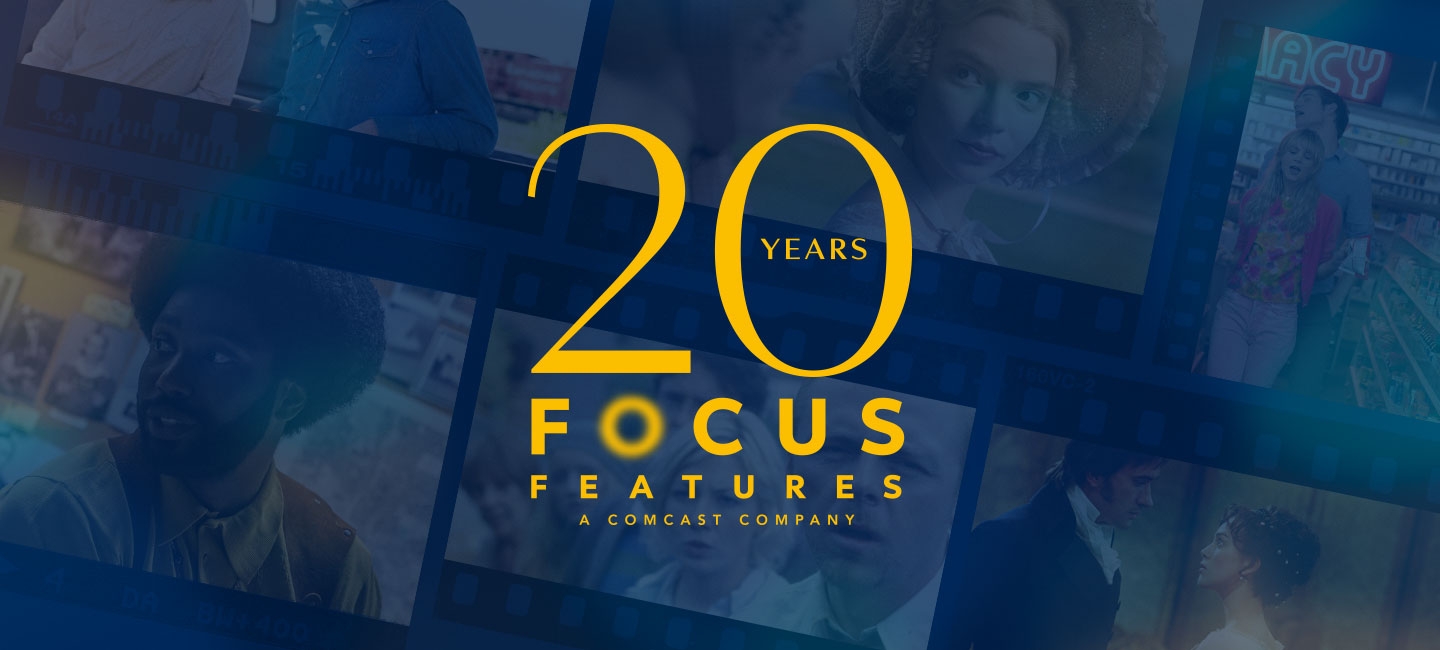 Focus Features logo with celebratory graphic marking it's 20th anniversary.  